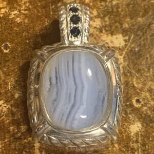 Judith Ripka Pendant/Enhancer Sterling Silver, Blue Lace Agate & Sapphires